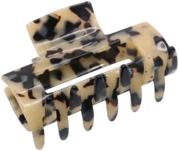 French Amie Geo Medium 3 1/4" Celluloid Handmade No Slip Grip Jaw Hair Claw Clips Strong Hold Fashion Durable Styling Women Hair Accessories, Made in France (White Tokyo)