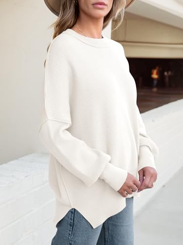 ANRABESS Women Oversized Sweaters Batwing Long Sleeve 2025 Fall Outfits Crewneck Casual Knit Side Slit Fashion Pullover Top3