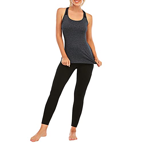 Image of Women's Padded Sports Bra Removable Strappy Longline Yoga Tank Top Workout Crop Criss Cross Back Fitness Top, Light Grey No Bra, X-Large