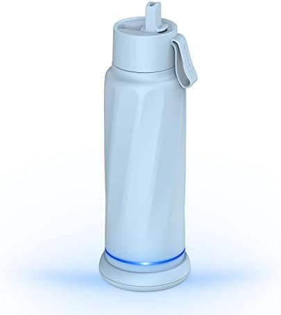 WATERH Insulated Smart Water Bottles with Straw, Intake Tracker, Water Safety Analyzer, LED Reminder, BPA Free, 18 oz Double Wall Vacuum Stainless Steel Thermos (Flip Lid + Straw, Seashell Blue)