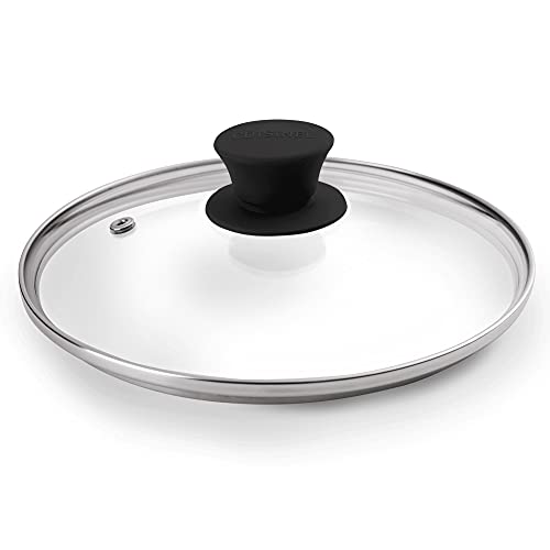 Glass Lid with Steam Vent Hole - 8"-Inch/20.32cm - Compatible with Lodge Cast Iron Skillet Pan - Fully Assembled Universal Replacement Cover - Tempered and Oven Safe - Reinforced Stainless Steel Rim