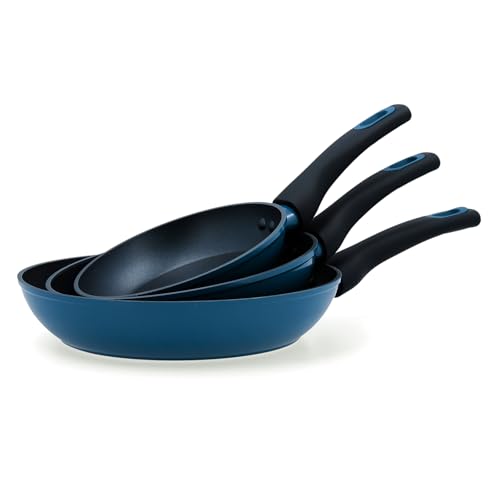 Quid Future Set de 3 Sartenes de Aluminio Forjado, Antiadherente, Azul, 18-22-26 cm, Mango Soft Touch