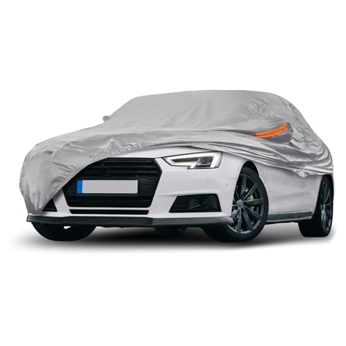 Image of Silver Tone Heavy Duty Waterproof Car Cover for Sedan 185 inch-191 inch - All-Weather UV Protected Outdoor Full Exterior Cover with Sun /Snow /Rain Resistance