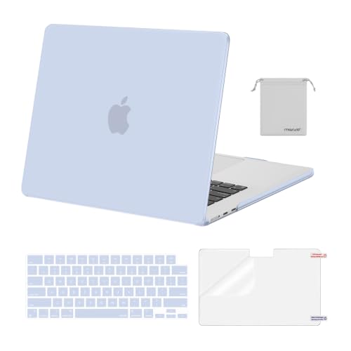 Image of MOSISO Compatible with MacBook Air 15 inch Case M4 M3 M2 2025 2024 2023 Release A3241 A3114 A2941 with Touch ID, Plastic Hard Shell Case&Keyboard Cover&Screen Protector&Storage Bag, Pastel Blue | A3448 A3241 A3114 A2941, Scratch-Resistant Protective Hard Shell Case&Keyboard Cover&ScreenFilm&Pouch, Pastel Blue