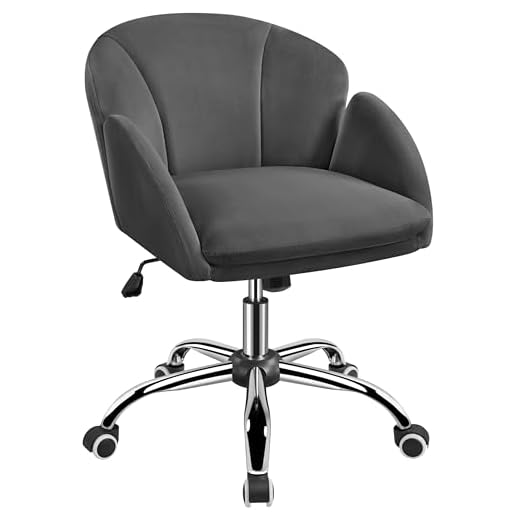 Yaheetech Cute Desk Chair for Home Office, Makeup Vanity with Armrests Bedroom Modern Swivel Rolling Women Dark Gray 24D x 23.6W x 32H in