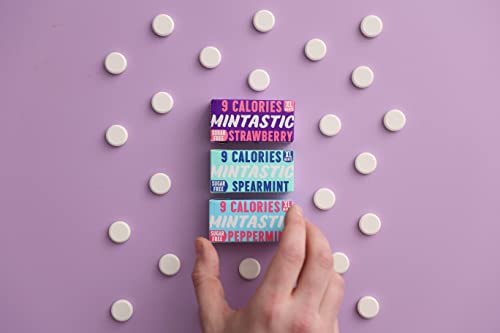 Mintastic® Variety Flavours Xl Mints | 9 Calories | Sugar Free Mints | Erythritol | Low Calorie | Aspartame Free | Plant Based | 6 Packs (108 Mints Candy) Peppermint, Spearmint, Strawberry #TOP3