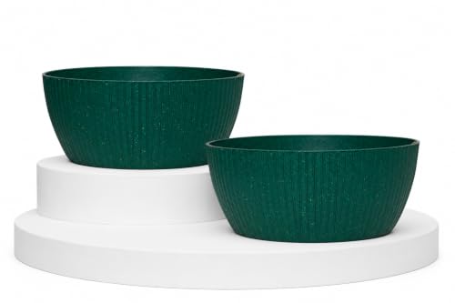 Image of Harshdeep Flower Pots for Home Decoration - Geneva - Indoor Outdoor Living Room Balcony Garden Patio Decorative Earth Friendly Recyclable Planter Made of Bamboo and Rice Husk 13 Inch Set of 2 (Green)