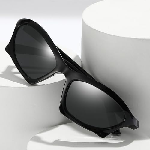 Lunettes de soleil œil de chat rétro au design punk géométrique noir