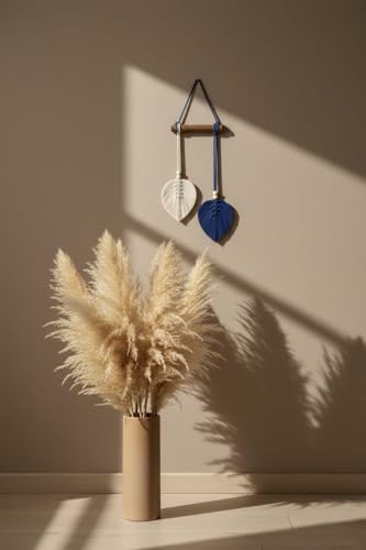 Image of AdFashionble Boho Macrame Wall Hanging Leaf Decor for Home, Living Room & Bedroom | Cotton Thread Art with Wooden Rod | Minimalist Handmade Wall Decoration | Aesthetic Nordic Wall Art for Home, Office & Gift Purpose (BLUE & OFFWHITE)