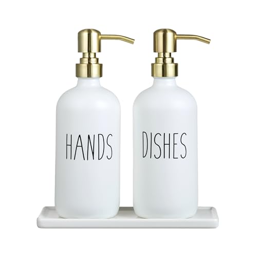 HBlife Kitchen Glass Soap Dispenser Set with Ceramic Tray and Stainless