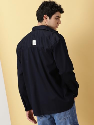 Image of Thomas Scott Men's | Solid | Full Sleeve | Oversized Fit | Cotton Blend | Spread Collar | Casual Shirt
