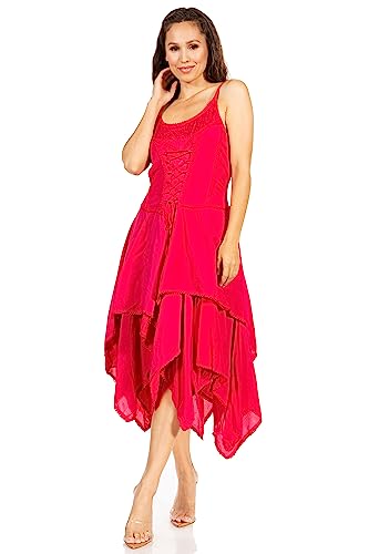 Image of Sakkas Lady Mary Jacquard Corset Style Bodice Lightweight Handkerchief Hem Dress