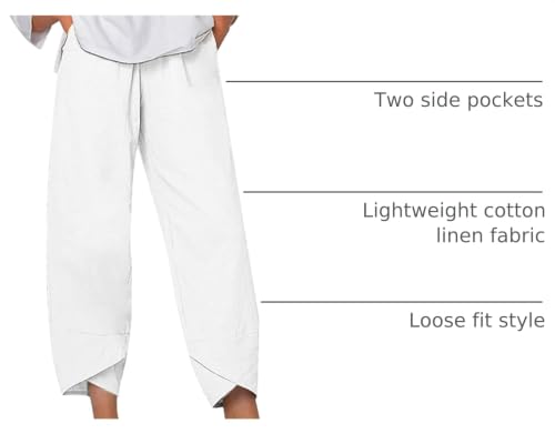 Image of Cotton Linen Capri Pants for Women 2025 Casual Printed Cropped Palazzo Pants Elastic Waist Lounge Baggy Trousers