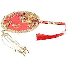 Kopida Chinese Vintage Round Fans, Phoenix Shaped Alloy Fan, Gold Flower Hand Holding Fan with Tassel, Wedding Bride Group Fan