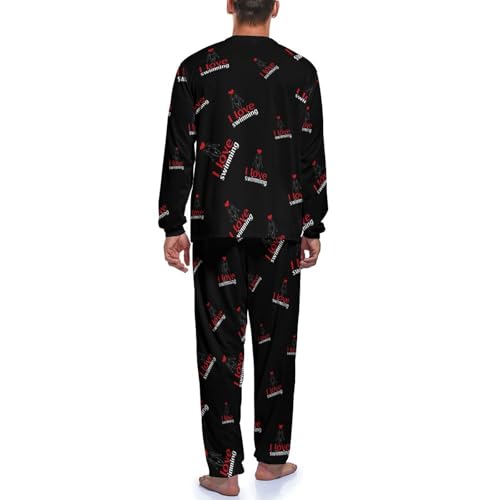 I Love Swimming Novelty Men's Pajama Set Long Sleeve Pjs Sleepwear Top And Pants4
