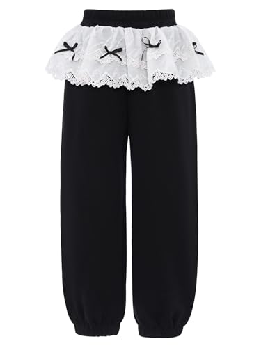 Kids Girls Bowknot Lace Trim Track Pants Wide Leg Jogger Trousers Y2K High Waisted Sweatpants Casual Daily Wear3