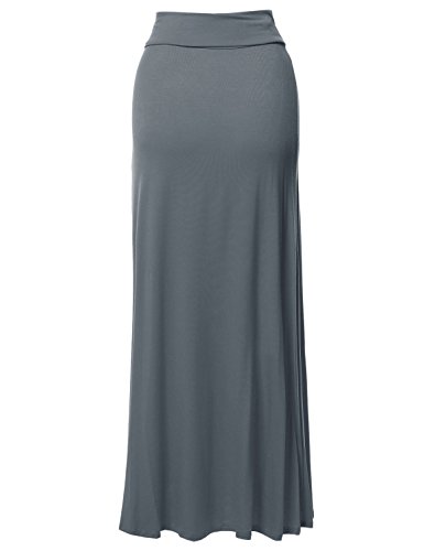 Stylish Fold Over Flare Long Maxi Skirt Charcoal M - Thumbnail 3