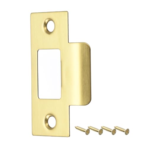 sourcing map Placa de Golpe para Puerta, 70mm x 40.3mm, Acero Inoxidable 304, Placa de Golpe de Cerrojo para Marco de Puerta, Jamba de Puerta, Dorado