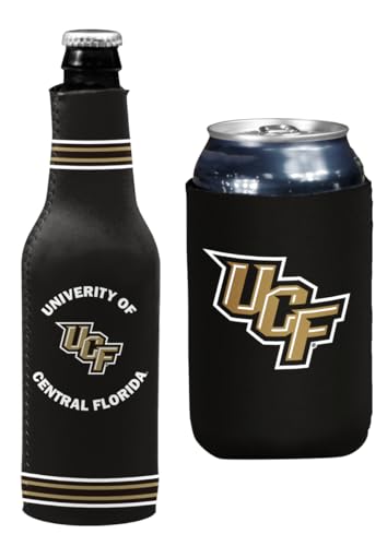 College Team Color Logo Can & Bottle Holder Insulator Beverage Cooler Set (Central Florida Golden Knights)