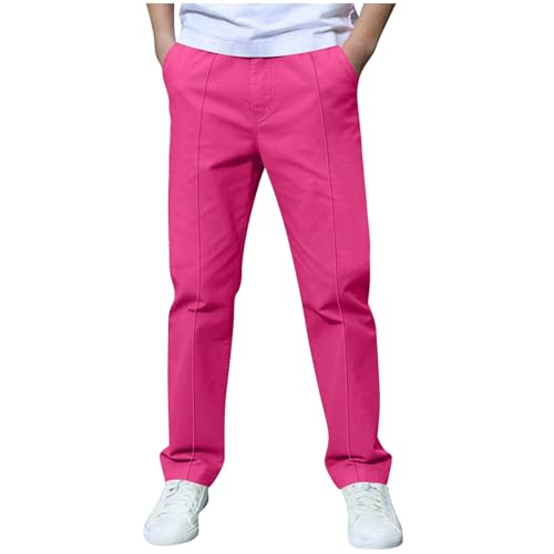 Uniform Pants for Boys Casual Pleated Relaxed Fit Elastic Waist Straight School Pant Kids Clothes Size 3-14 Years Hot Pink School Uniform Pants for Boys Size 12-14