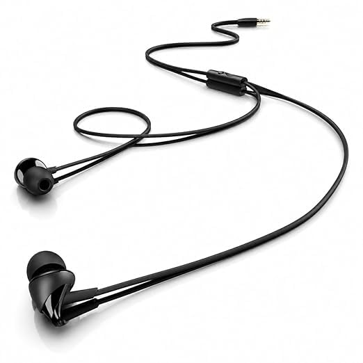 Image of Wired Earphones Compatible with Boat BassHeads 100, Mic for Calls, Deep Bass Audio, Tangle-Free Cable, Black