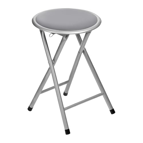 Round Compact Folding Stool for Home Office Small Junior 45cm Breakfast Children Kids stool School Library office Use Lightweight Foldable Stool Free Standing (Grey)