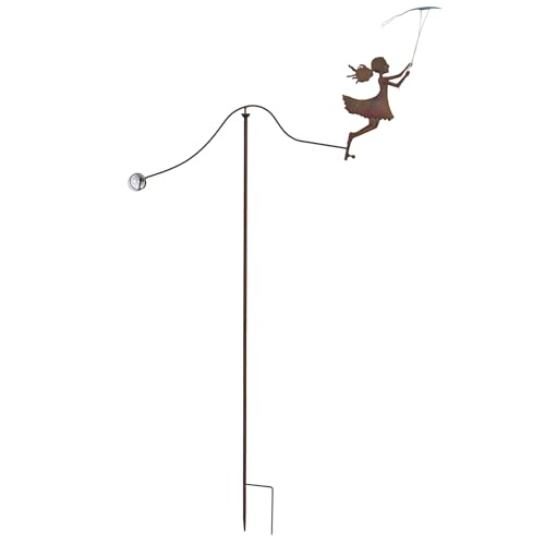 DEMAGNNIE Metal Yard Balancer Garden Decorative Stakes 67", Rusty Treatment Iron Balancing Sculpture, Girl Flying Kite Balanced Stake, Present to Mother Sister Daughter as Park Lawn Patio Decor Art