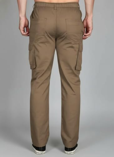 Image of Vogaan Men's Cotton Cargo Pants | Casual Trousers for Men | Comfortable Lower for Men | Breathable Pants with 6 Pockets & Drawstring Elastic Waistband