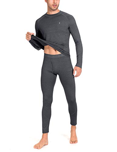Little Donkey Andy Men's Thermal Underwear Set Performance Base Layer Wicking Active Long Johns Top & Bottom With Fly Black L #TOP2