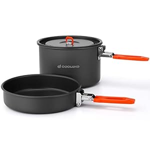 Odoland Camping Cookware Mess Kit, Non-Stick Lightweight Camping Pot and Fry Pan Set with Mesh Bag for Camping, Backpacking, Outdoor Cooking and Picnic