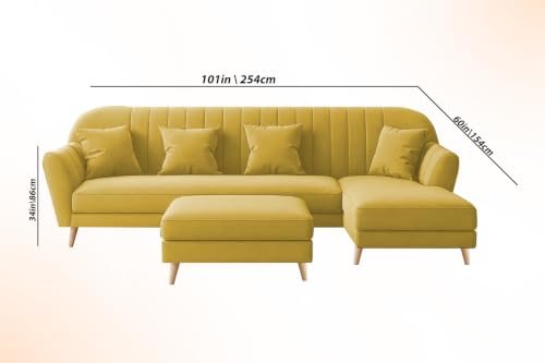 Image of Atticus RHS 6 Seater L Shape Sofa Set with Ottoman Living Room (Yellow Colour Fabric) Premium Fabric Sofa Set for Living Room