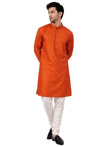 Image of LATEST CHIKAN Men's Silk Chikankari Kurta with Cream Churidar | Festive Set - KP Silk BANARSI