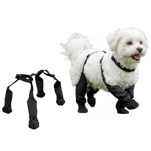 Waterproof, Anti-Slip Dog Boots for Small/Medium Dogs. Protects Paws on hot Pavement, Snow, and Outdoor Walks. Secure Harness Design. Ideal for All Seasons (S)