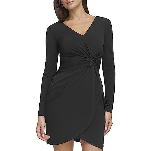 Image of Guess Women's Knot Detail Fitted Long Sleeve V-Neck Dress
