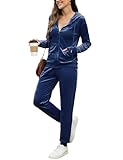 ouansyltg Jogging Suits for Women Velvet Track Suit Zip Up Velour Loungewear Set Jogger Sweatsuits 2 Piece Set Navy Blue L