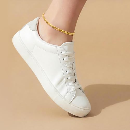 Image of Fiusem Silver Tone / 18k Gold Plated Anklet for Women, 3.5mm Stainless Steel Cuban link Chain Anklets for Women, Women's Anklets 9 inch /10 inch /11 inch