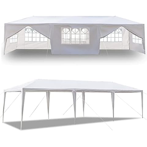 10' x 30' Outdoor Patio Canopy Garden Gazebo, with 8 Removable Sidewalls Waterproof UV Resistant Shelter Tent for Outdoor Party Wedding Camping BBQ Backyard Cocktail Festival, White Cover
