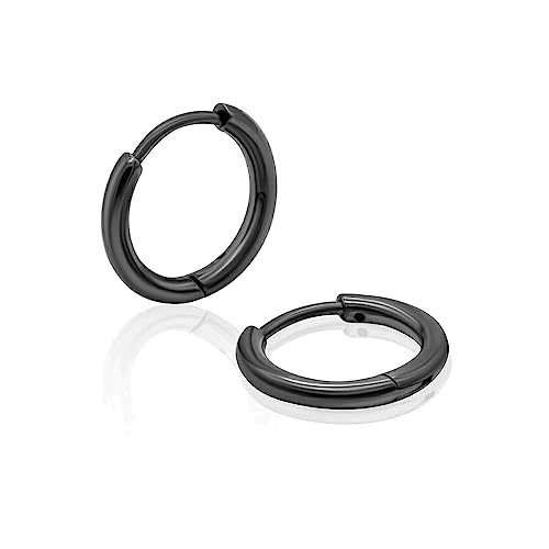 フープピアス リング ピアス サージカルステンレス レディース メンズ つけっぱなし 幅1.6mm 内径8mm ブラック 両耳用 1ペア 2個セットの商品画像（Amazon）