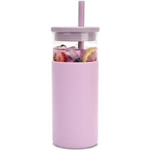 Tronco 20 oz Glass Tumbler with Lids and Straws, Reusable Iced Coffee Cups with Silicone Lid & Protective Sleeve, Dishwasher Safe, BPA-Free Borosilicate Glass for Coffee, Iced Tea, Water & S