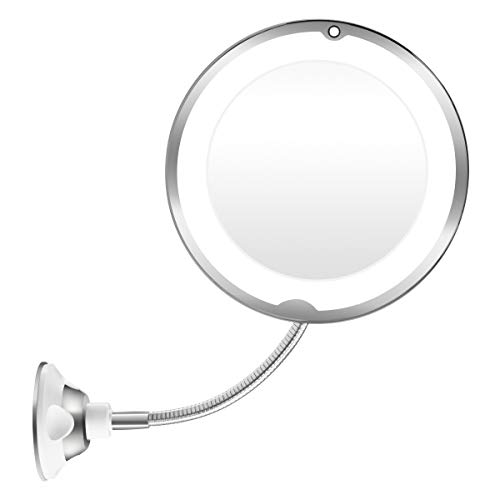 7X Magnifying Led Makeup Mirror with Lights, 360 Degree Swivel Bathroom Vanity Mirror with Flexible Gooseneck and Locking Suction