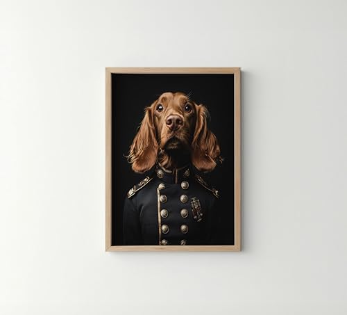 Image of aj decor Irish Setter General Wall Art Print Poster, Dog Pet Lover Picture Painting Artwork Bedroom Living Room Office Dining Room 151D (Irish Setter General, 11 inch W x 14 inch L, Wood Frame)