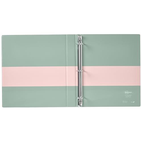 Image of Avery Two-Tone Durable View 3 Ring Binder, 1 Inch Slant Rings, Blush /Sage Binder (17233)