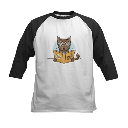 CafePress Airedale Terrier Read Books Baseball Jersey Kids Cotton Baseball Jersey, 3/4 Raglan Sleeve Shirt Black/White
