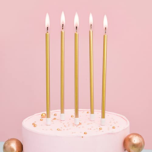 Bella Meri Gold Long Thin Metallic Birthday Candles thumb #1