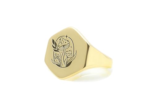 Bague or 14k champignon gravée anti-ternissement pour peau sensible