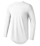Althlemon Mens Athletic Long Sleeve Workout Pullover Hipster Curved Hem Drop Cut Shirt, White, X-Large