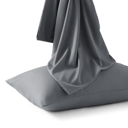 Bedsure King Size Pillow Cases Set of 2 - Dark Grey Brushed Microfiber Pillowcases 2 Pack, Super Soft Pillow Case Cover with Envelope Closure, Wrinkle, Fade and Stain Resistant, 20x36 Inches