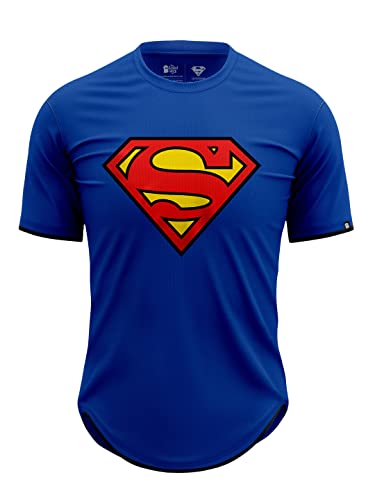 Image of The Souled Store Men Official Superman: Vintage Logo Blue Printed Drop Cut T-Shirts