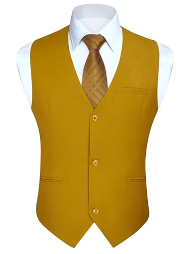 Image of HISDERN Mens Suit Vest Business Casual Dress Waistcoat Vest Solid Color Formal Wedding Vests for Suits or Tuxedo