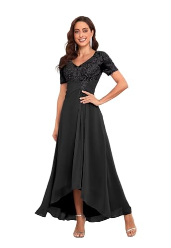 Mother of The Bride Dresses Chiffon Lace Applique Formal Evening Gown V Neck Wedding Guest Dress